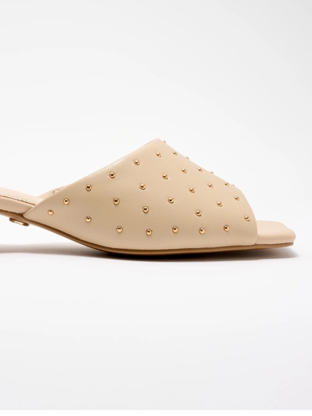 CECELIA NEW YORK Beige Studded Low Block Heel Mules